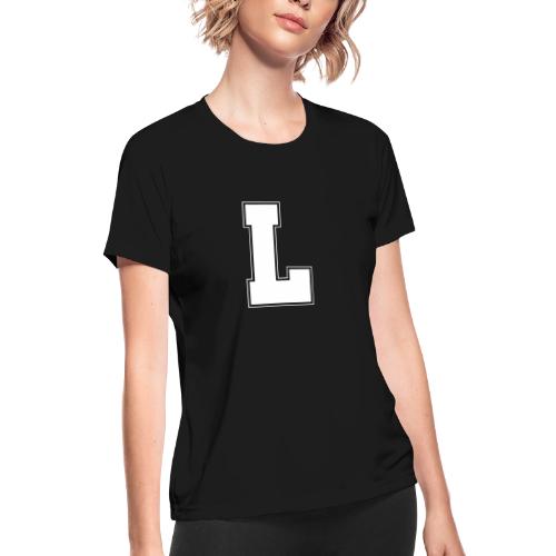 White Letter L – Varsity Alphabet Monogram - Women's Moisture Wicking Performance T-Shirt