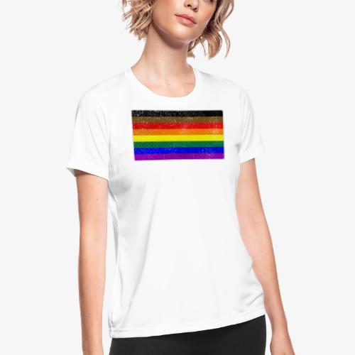 Distressed Philly LGBTQ Gay Pride Flag - Women's Moisture Wicking Performance T-Shirt