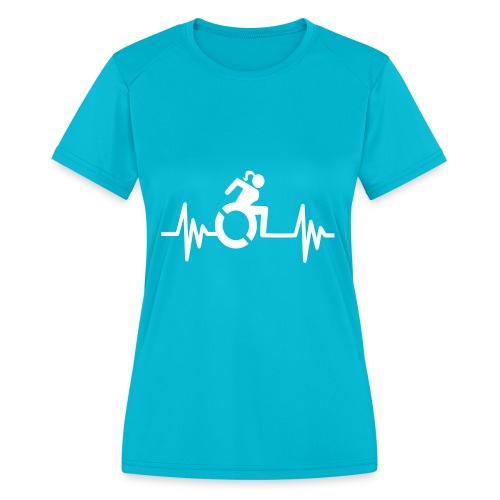 Wheelchair girl with a heartbeat. frequency # - Women's Moisture Wicking Performance T-Shirt