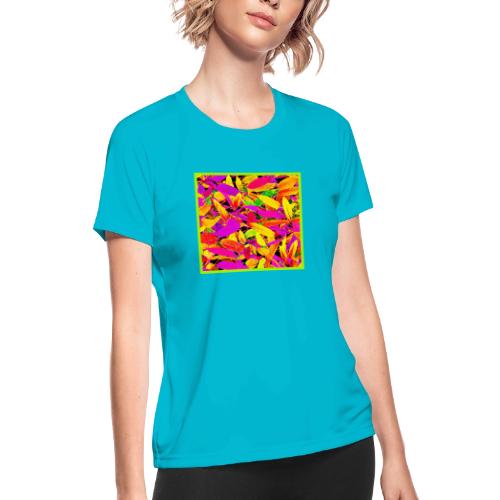 Vibrant NeonLeaf Elegance Pattern - Women's Moisture Wicking Performance T-Shirt