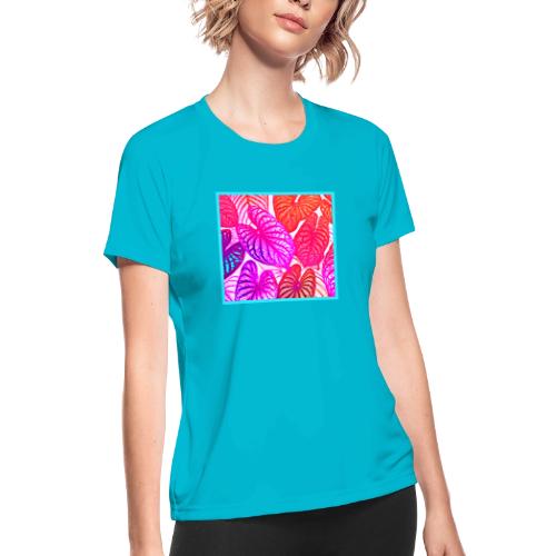 Color Burst Leaves Neon Elegance - Women's Moisture Wicking Performance T-Shirt