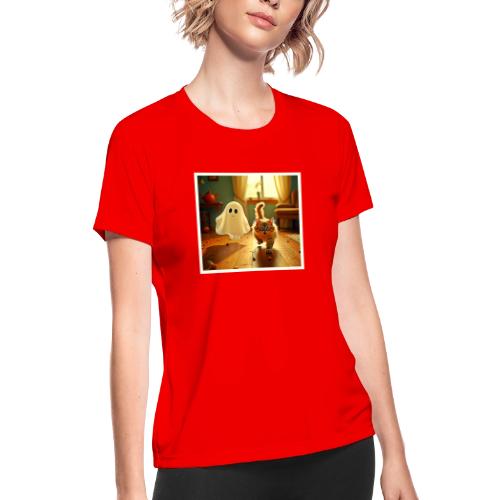 Funny Kitten Spooky Friend - Women's Moisture Wicking Performance T-Shirt