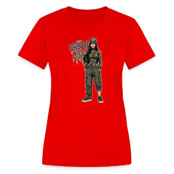 Urban Style Camo Queen - Streetwear Graphic - Women's Moisture Wicking Performance T-Shirt - red - Front - Zoe (177cm)