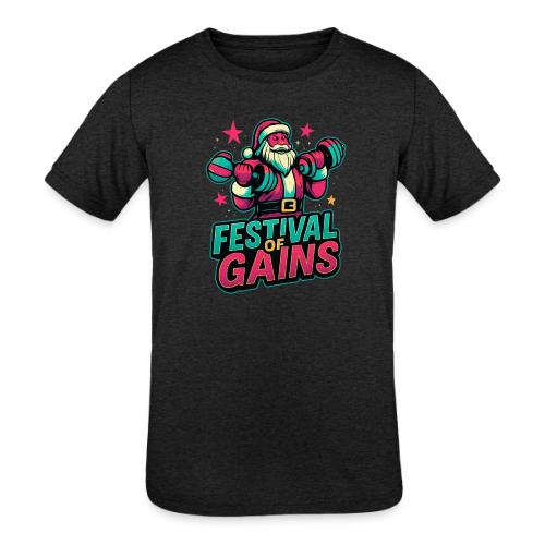 Festival of Gains Funny Gym Santa Christmas - Kids' Tri-Blend T-Shirt