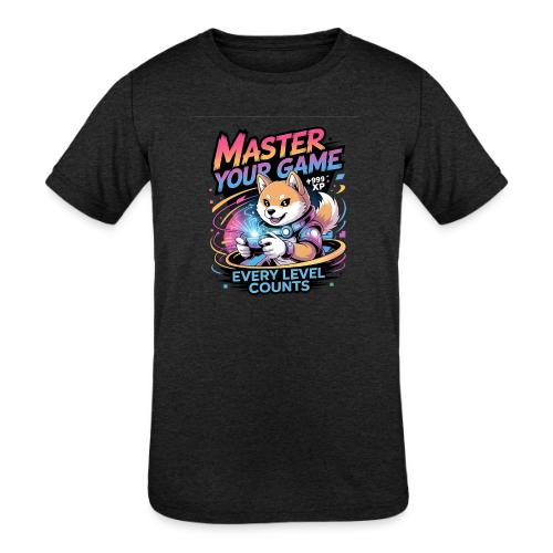 Cute Gamer Shiba Inu Level Up - Kids' Tri-Blend T-Shirt