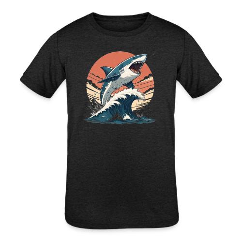Fierce Shark Breaking Through Waves - Kids' Tri-Blend T-Shirt