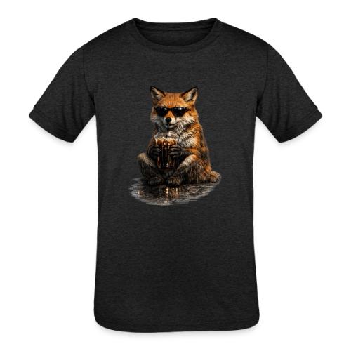 Cool Red Fox Wearing Sunglasses Drinking Coffee - Kids' Tri-Blend T-Shirt