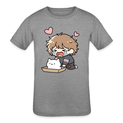 Crying Chibi Boy with Stray Cat - Kids' Tri-Blend T-Shirt