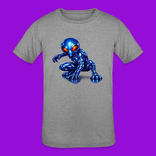 Blue Alien Crouch - Kids' Tri-Blend T-Shirt