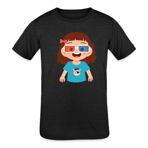 Girl red blue 3D glasses doing Vision Therapy - Kids' Tri-Blend T-Shirt