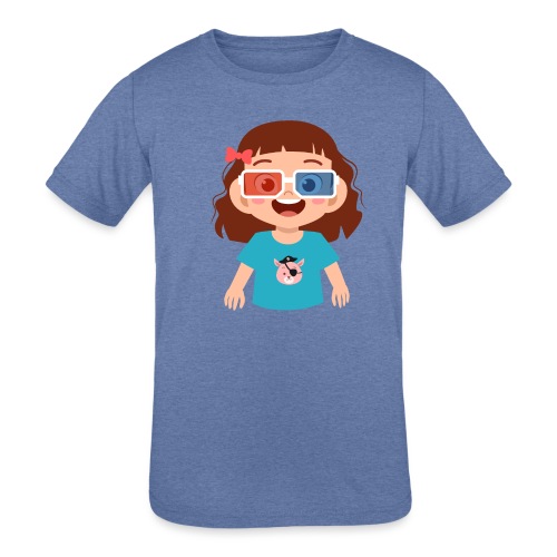 Girl red blue 3D glasses doing Vision Therapy - Kids' Tri-Blend T-Shirt