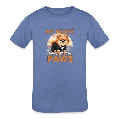 My Heart Walks on Four Paws – Pomeranian tee - Kids' Tri-Blend T-Shirt