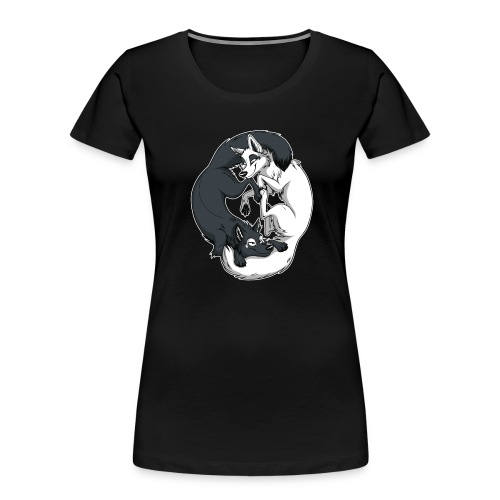 Yin Yang Foxes (white border) - Women's Premium Organic T-Shirt