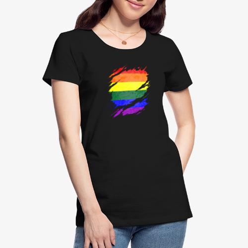 LGBTQ Pride Flag Ripped Reveal - Women's Premium Organic T-Shirt