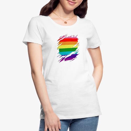Original Gilbert Baker LGBT Gay Pride Flag Ripped - Women's Premium Organic T-Shirt