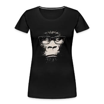 Hipster Gorilla With Glasses - Women's Premium Organic T-Shirt - black - Front - Mia (176cm)