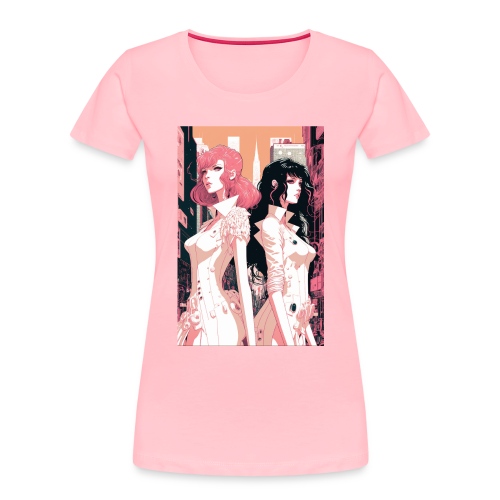 Pink and Black - Cyberpunk Illustrated Portrait - Women's Premium Organic T-Shirt
