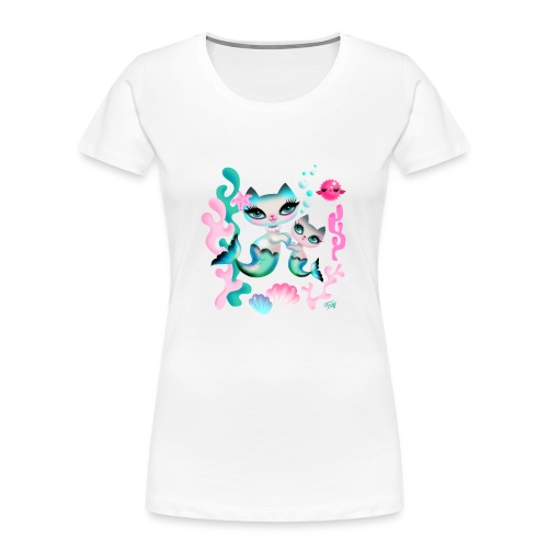 Mermaid Cat Merkitten Mommy and Baby - Women's Premium Organic T-Shirt