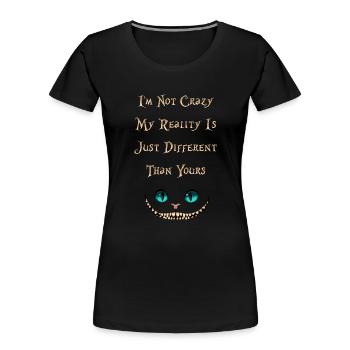 Cheshire Smile - Women's Premium Organic T-Shirt - black - Front - Mia (176cm)