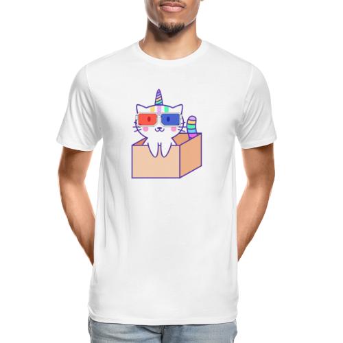 Unicorn cat with 3D glasses doing Vision Therapy! - Men's Premium Organic T-Shirt