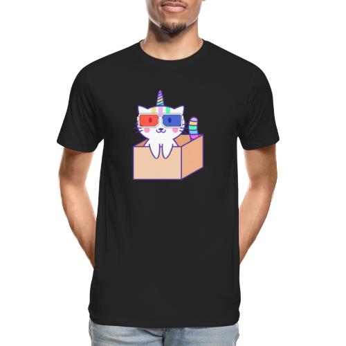 Unicorn cat with 3D glasses doing Vision Therapy! - Men's Premium Organic T-Shirt
