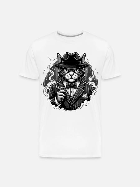 Noir Cat Gangster in Suit - Men's Premium Organic T-Shirt - white