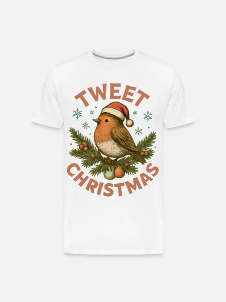 Tweet Christmas Cute Bird Holiday - Men's Premium Organic T-Shirt - white