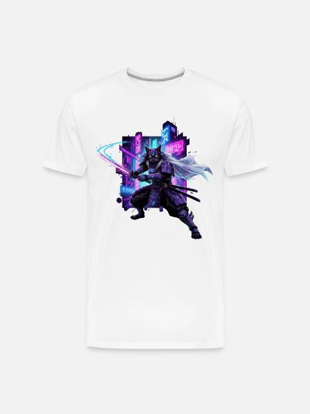 Cyber Kat Ninja Neon City - Men's Premium Organic T-Shirt - white