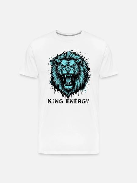 Neon Cyan Lion Roar Illustration - Men's Premium Organic T-Shirt - white