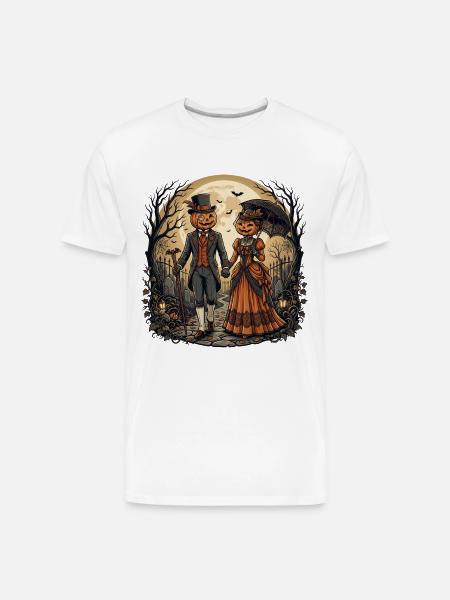 Moonlit Pumpkin Couple - Men's Premium Organic T-Shirt - white