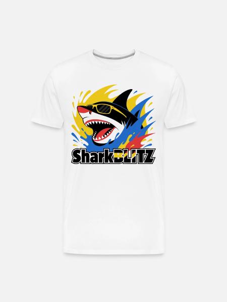 Neon Shark Splash Sunglasses Tee - Men's Premium Organic T-Shirt - white