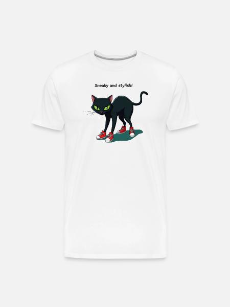 Midnight Cat in Red Sneakers - Men's Premium Organic T-Shirt - white