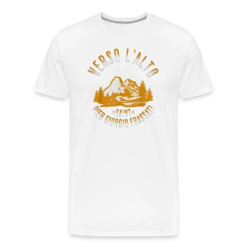 St Pier Giorgio Frassati Verso L'alto Mountains  - Men's Premium Organic T-Shirt - white - Front - AI Model Male 185 light (185cm)