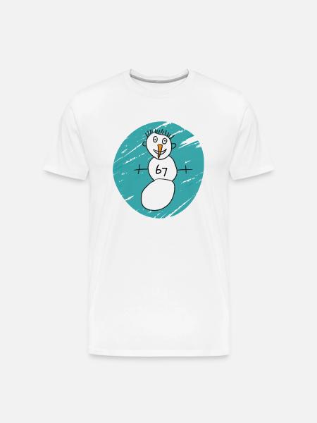 Whimsical Snowman on Cyan Swirl - Men's Premium Organic T-Shirt - white