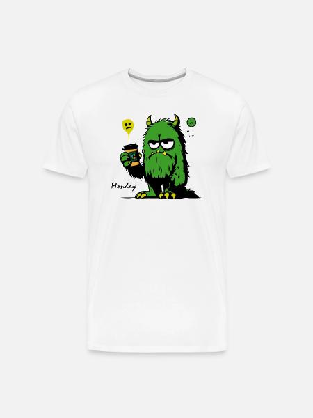 Grumpy Green Monster with Mug - Men's Premium Organic T-Shirt - white