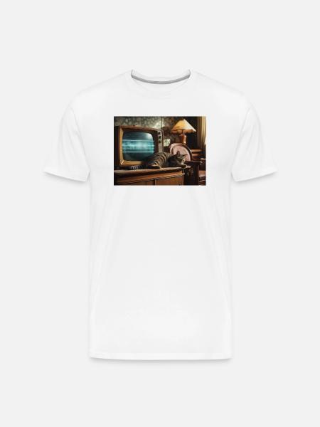 Retro TV Cat Nap - Men's Premium Organic T-Shirt - white