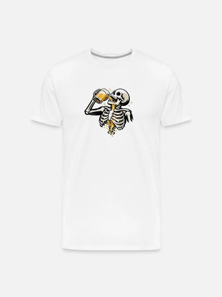 Skeleton Sips Beer - Men's Premium Organic T-Shirt - white