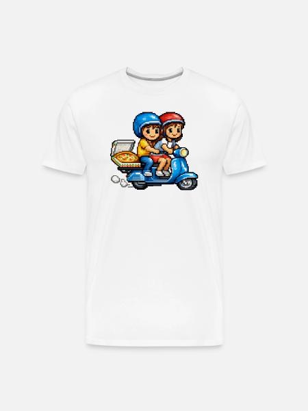 Boy and Girl on Vespa with Pizza! - Men's Premium Organic T-Shirt - white