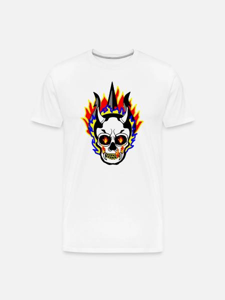 Flaming Skull 55555 Street Style - Men's Premium Organic T-Shirt - white