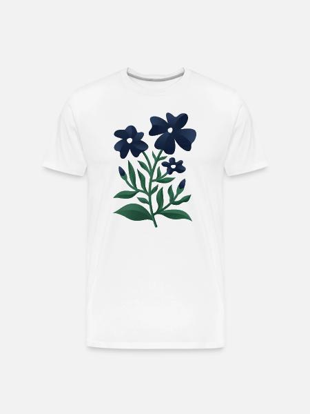 Midnight Blue Bloom Botanical Print - Men's Premium Organic T-Shirt - white