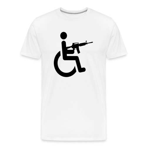 Wheelchair user armed with weapon M16, humor # - Men's Premium Organic T-Shirt