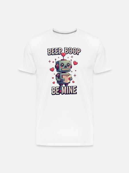Beep Boop Be Mine Robot - Men's Premium Organic T-Shirt - white