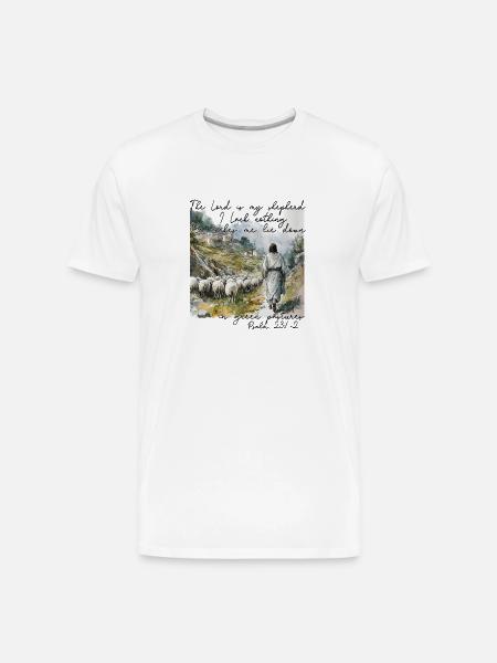 Psalm 23 Shepherd Illustration - Men's Premium Organic T-Shirt - white