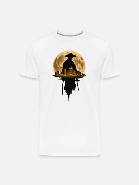 Moonlit Samurai Cityscape - Men's Premium Organic T-Shirt - white