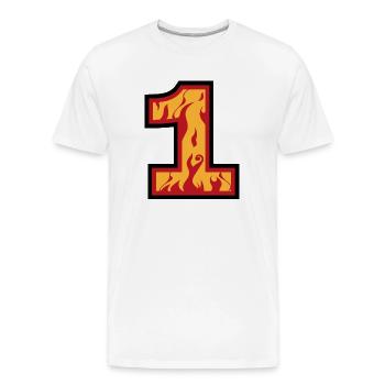 Number 1 with flames - number one with fire 🔥 - Men's Premium Organic T-Shirt - white - Front - AI Model Male 185 light (185cm)