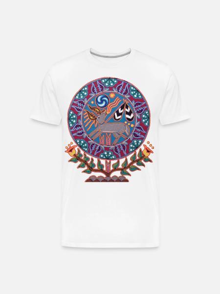 Native Huichol Peyote Deer - Men's Premium Organic T-Shirt - white