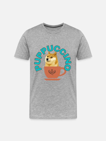 PUPPUCCINO, FUNNY COFFEE DOG - Men's Premium Organic T-Shirt - heather gray