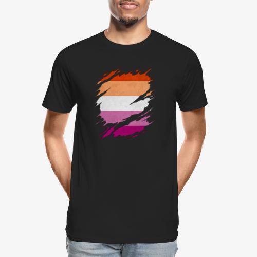 Lesbian Pride Flag Ripped Reveal - Men's Premium Organic T-Shirt