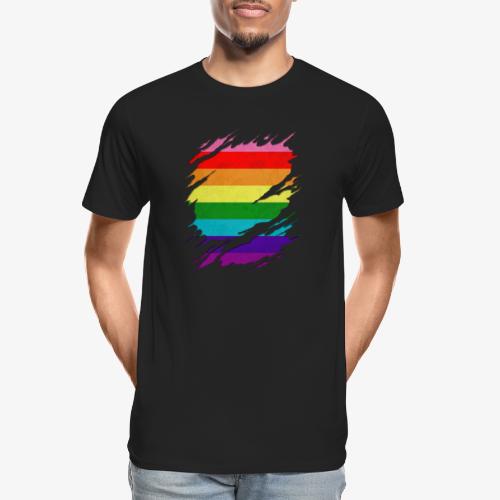 Original Gilbert Baker LGBT Gay Pride Flag Ripped - Men's Premium Organic T-Shirt