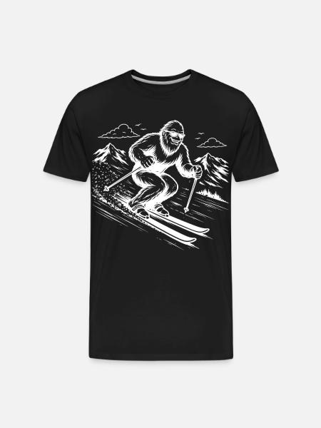 Bigfoot Sasquatch Skier in the Mountains - Men's Premium Organic T-Shirt - black